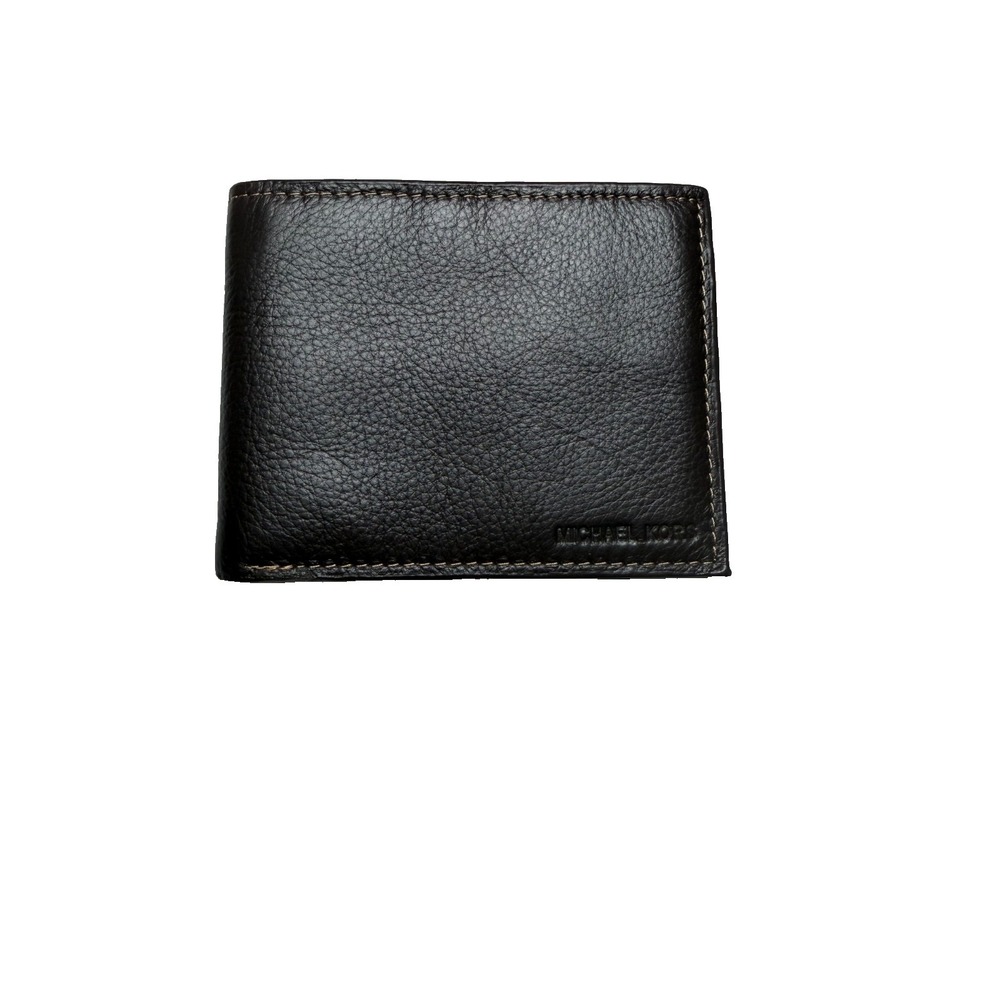 MK Michael Kors Men's Brown Pebbled Leather Slim Bifold Wallet - Dark Brown - Picture 8 of 8